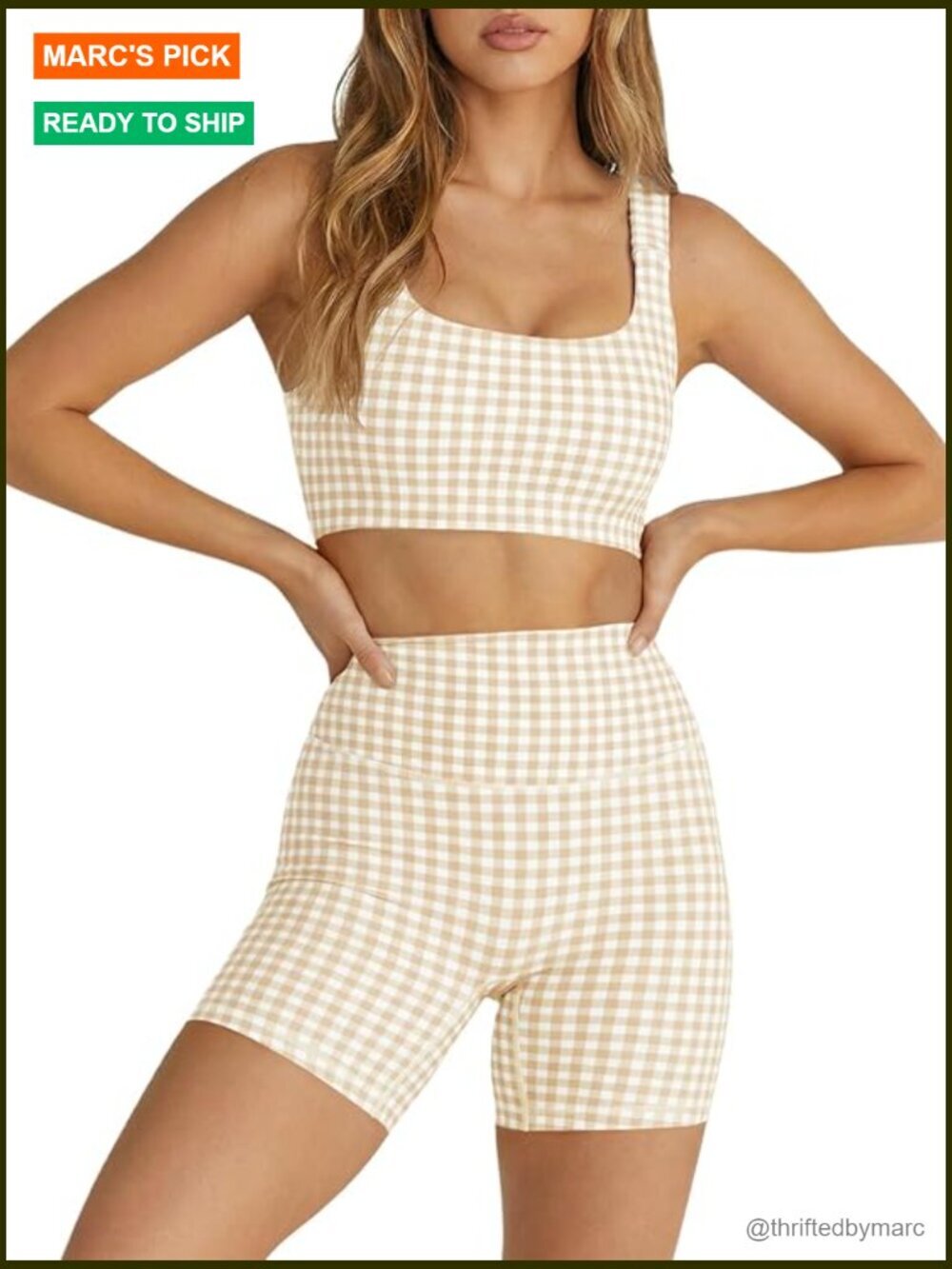 Large High Waist Workout Set with Padded Crop Tank and Sports Shorts